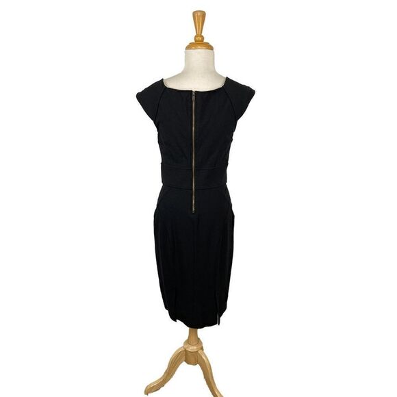 Diane Von Furstenberg S VTG 12 Black Sheath Dress Y2K Midi Minimalist Tailored - Picture 3 of 11